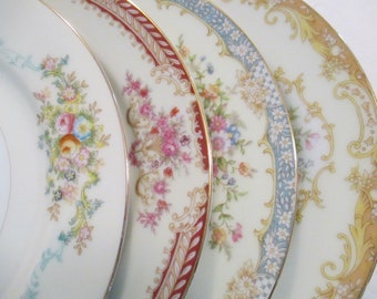 Vintage Mismatched China Salad Plates, Farmhouse, Shabby, Bridal Shower, Tea Party, Wedding Plates, Easter, Mother's Day, Gift - Set of 4