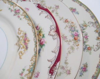 Vintage Mismatched China Dinner Plates - Set of 4