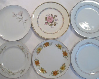 Vintage Mismatched China Salad Plates with Imperfections - Set of 6