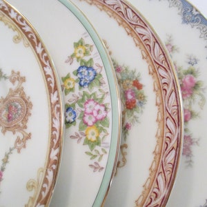 Vintage Mismatched China Small Dessert Plates, Bread Plates for Garden Party, Bridal Shower, Tea Party, Wedding, Birthday, Gift-Set of 4