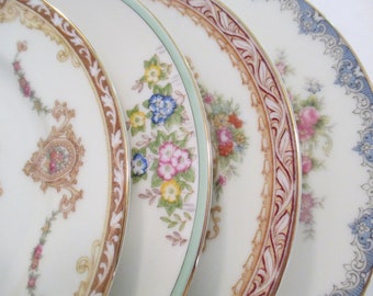 Vintage Mismatched China Small Dessert Plates, Bread Plates for Garden Party, Bridal Shower, Tea Party, Wedding, Birthday, Gift-Set of 4