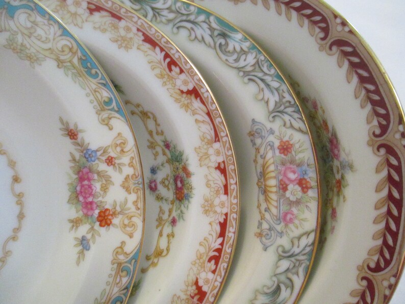 Vintage Mismatched China Dessert Bowls, Fruit Bowls, Berry Bowls, Sauce Bowls, Thanksgiving, Christmas, Shabby, China Bowls Set of 4 image 5