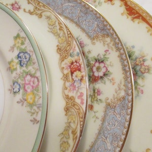 Vintage Mismatched China Small Bread Plates, Dessert Plates for Farmhouse, Cottage Chic, Country Chic, Shabby, Easter,Mother&#39;s Day- Set of 4