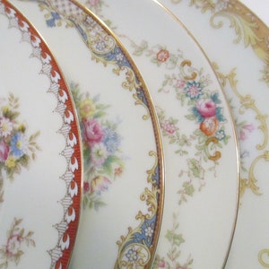 Vintage Mismatched China Salad Plates for Farmhouse, Shabby, Tea Party, Wedding, Bridal Shower, Luncheon, Garden Party, Birthday - Set of 4