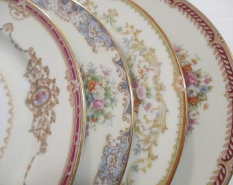Vintage Mismatched China Salad Plates, Farmhouse, Shabby, Bridal Shower, Tea Party, Wedding Plates, Easter, Mother's Day, Gift - Set of 4