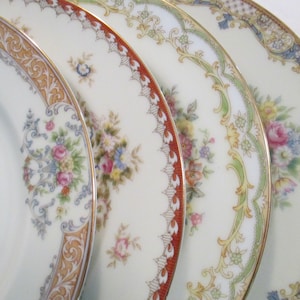 Vintage Mismatched China Salad Plates for Holidays, Birthday, Wedding, Bridal Luncheon, Shower, Farmhouse, Shabby, Rustic, Chic Set of 4 image 1