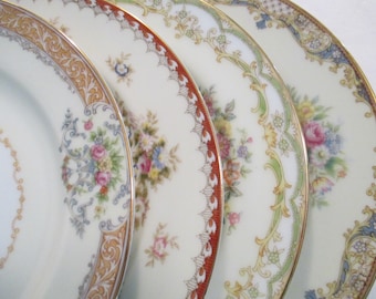 Vintage Mismatched China Salad Plates for Holidays, Birthday, Wedding, Bridal Luncheon, Shower, Farmhouse, Shabby, Rustic, Chic Set of 4