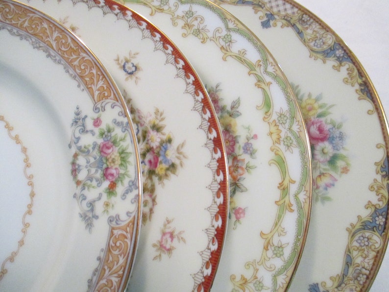 Vintage Mismatched China Salad Plates for Holidays, Birthday, Wedding, Bridal Luncheon, Shower, Farmhouse, Shabby, Rustic, Chic Set of 4 image 1