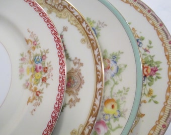 Vintage Mismatched China Dessert Plates - Set of 4 Cottage Chic Bread Plates
