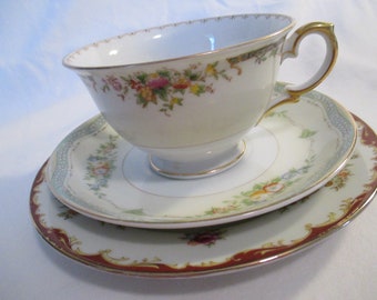 Vintage Mismatched China Tea Cup, Saucer & Bread Plate Set