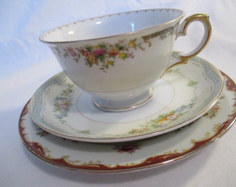 Vintage Mismatched China Cup, Saucer and Bread Plate for Thanksgiving, Christmas, Tea Party, Birthday, Gift