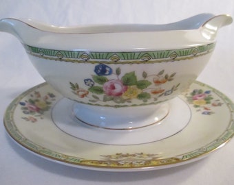 Vintage Meito China Gravy Boat with Attached Underplate, Easter, Thanksgiving, Farmhouse, Shabby, Wedding, Bridal Gift, Dinner Party