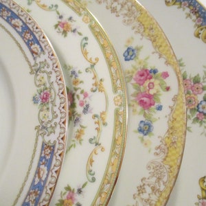 Vintage Mismatched China Dinner Plates, Shabby, Farmhouse, Wedding, Birthday, Family Dinner, Easter, Mother's Day, Garden Party- Set of 4