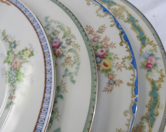 Vintage Mismatched China Dinner Plates - Set of 4