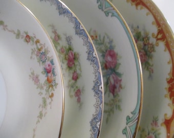 Vintage Mismatched China Soup Bowls, Salad Bowls for Farmhouse, Thanksgiving, Christmas, Cottage Chic, Wedding, Bridal Gift  - Set of 4