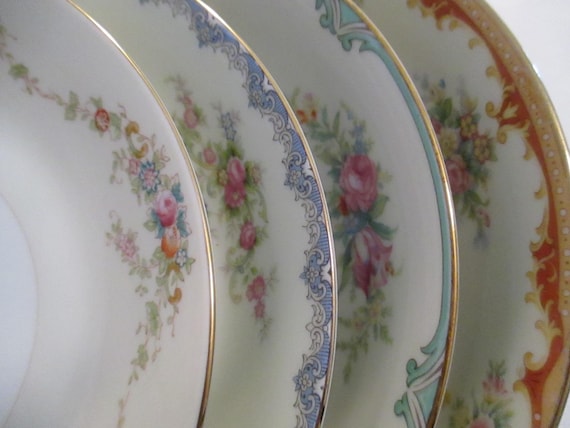 Vintage Mismatched China Soup Bowls, Salad Bowls for Farmhouse, Thanksgiving, Christmas, Cottage Chic, Wedding, Bridal Gift  - Set of 4