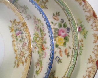 Vintage Mismatched China Saucers, Valentine's Day, Easter, Wedding, Tea Party, Tea Plates, Luncheon, Garden Party, Farmhouse - Set of 4