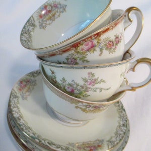 Vintage Mismatched China Cups and Saucers, Bridal Shower, Birthday, Open House, Farmhouse, Shabby, Tea Party, Baby Shower, Gift - Set of 4