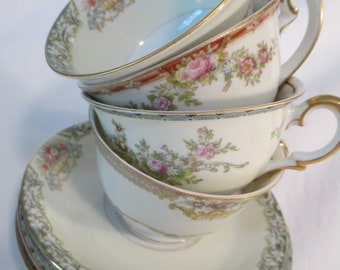 Vintage Mismatched China Cups and Saucers, Bridal Shower, Birthday, Open House, Farmhouse, Shabby, Tea Party, Baby Shower, Gift - Set of 4