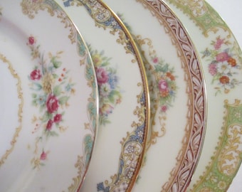 Vintage Mismatched China Salad Plates for Mother's Day, Garden Party, Family Dinner, Farmhouse, Wedding, Tea Party, Bridal Gift - Set of 4