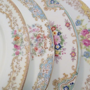 Vintage Mismatched China Dinner Plates for Wedding, Birthday, Family Dinner, Farmhouse, Shabby, Rustic, Cottage Chic, Gift - Set of 4