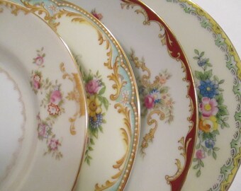 Vintage Mismatched China Dessert Plates, Bread Plates for Bridal Shower, Gift, Birthday, Baby Shower, Wedding, Shabby, Rustic-Set of 4