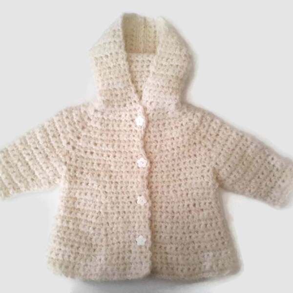 Luxury brushed wool baby girl coat, baby hooded jacket, baby girl sweater hoodie, cream baby cardigan, white baby sweater. Approx 0-6 month