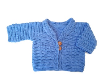 Fine wool sweater jacket, classic baby boy cardigan, sky blue baby sweater, baby shower gift, newborn baby boy present. Size 0-4 months