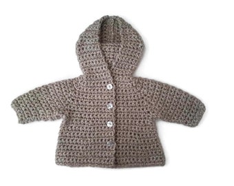 Luxury brushed wool chunky baby hooded coat, pearly beige baby girl sweater, wool baby hoodie jacket, baby shower gift present. 0-3-6 months