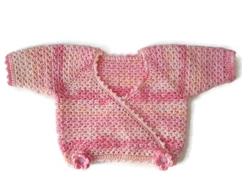 Baby girl lace sweater, soft wool and cotton baby cardigan, peach pink white baby top, baby girl gift, baby shower present. 0-3-6 months