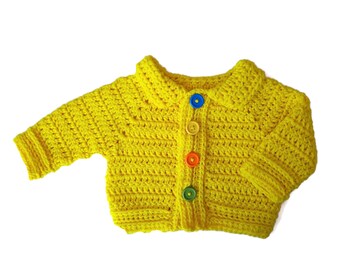 Handgebreid "Grandad Style" retro vest 12-18 maanden in oker/goudbeige met bruine knopen Kleding Jongenskleding Babykleding voor jongens Truien 