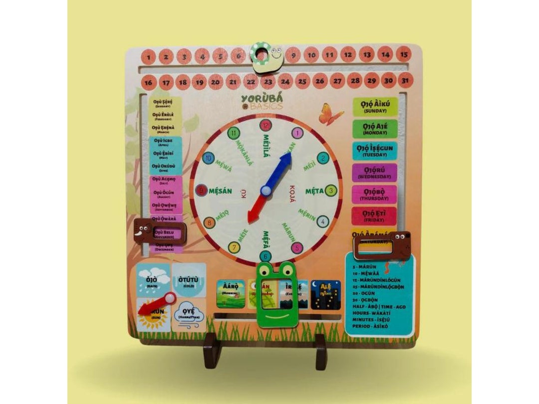 Educational Learning Clock Yoruba Educational Learning Clock for Kids, Bilingual Multi-functional ...