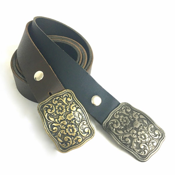 Handcrafted Women Black/Brown Leather Belt. Western Style Buckle. Unique Ethnic Buckle. Thick Leather Belt. 1.57 inch/ 4 cm wide. For Her.