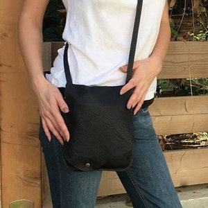 Classic Handcrafted Small Black Leather Bag. Evening/ Everyday Bag. Soft Leather Bag. Crossbody. Lighweight. A gift For Her. One of a kind.