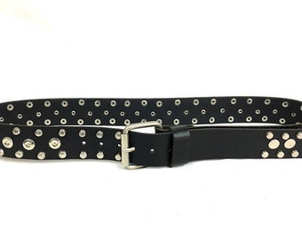 Black Leather Belt, Punk, Rock, Belt Studded Leather For Men&Women. Classic Mat Silver Tone Buckle. Thick Black Leather. 1.57 inch/ 4cm wide