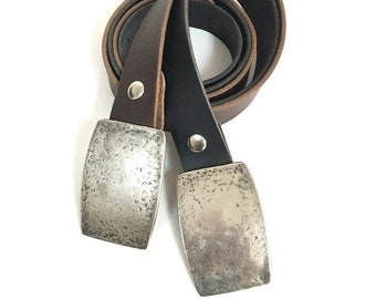 Handmade Brown/ Black Men Leather Belt. Western country Leather Belts. Large & Unique Silver tone Buckle. 1.57 inch Wide/ 4 cm Wide. For Him
