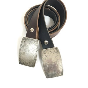 Handmade Brown/ Black Men Leather Belt. Western country Leather Belts. Large & Unique Silver tone Buckle. 1.57 inch Wide/ 4 cm Wide. For Him