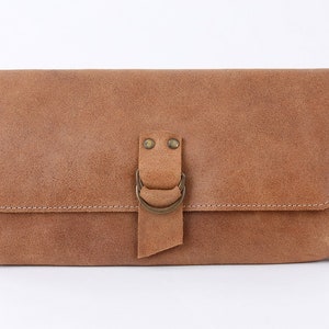 Hecho a mano, marrón claro,carpeta de cuero de las mujeres,cartera de cuero grande y larga,embrague de cuero marrón claro.