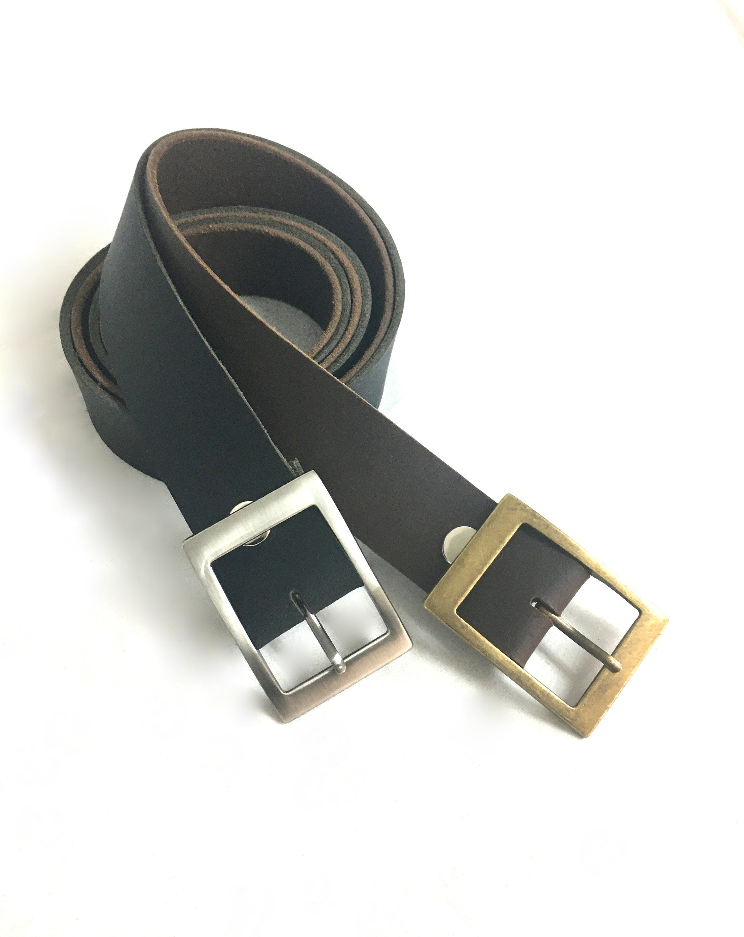 Classic Dark Brown Leather Belt with Polished Gunmetal Buckle Men main image 2