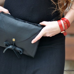 Multiusos hecha a mano para mujer del bolso de cuero negro, todo en una bolsa, la bolsa, el embrague, gran billetera, cartera.