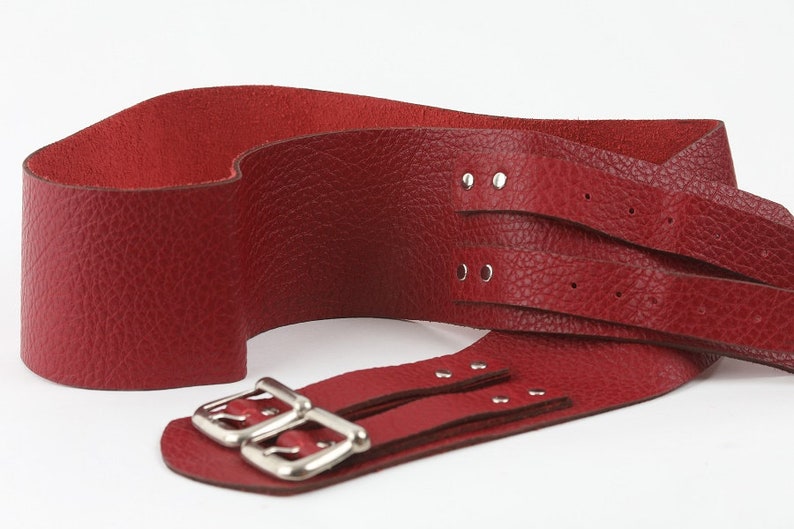 Casually Elegant Women's Wide Red Leather Belt Double Etsy UK