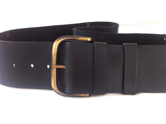 Classic wide women&#39;s black leather belt. Soft black | Etsy