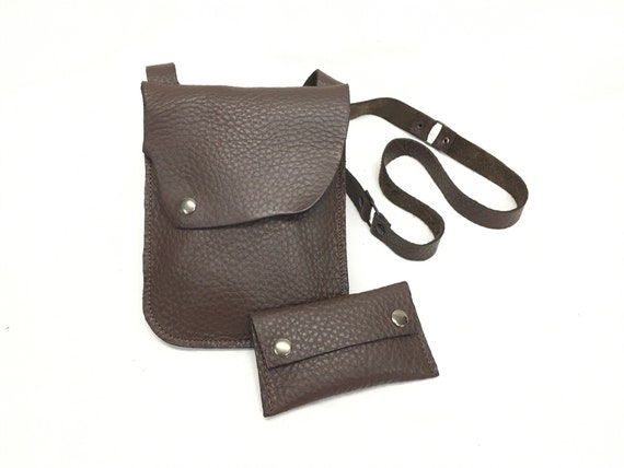 Unique Brown Leather Bag and Wallet Set. Evening Brown Leather Bag and Matching Wallet. Cross body Small Phone Bag. A Gift for Her. Original Etsy