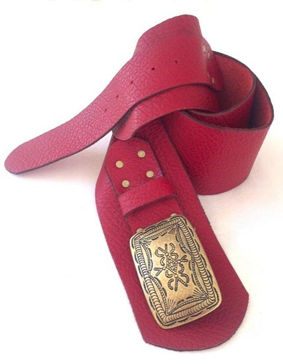 Handcrafted, Wide Red Leather Belt for Women. Waist Leather  display picture 1