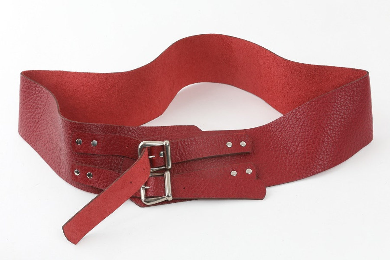 Casually Elegant Women's Wide Red Leather Belt Double Etsy UK