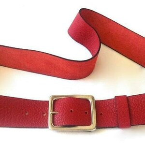 Beautifully handcrafted red leather belt. Women&#39;s leather belt. Classic silver tone buckle. Soft red leather. Perfect everyday use. For her.