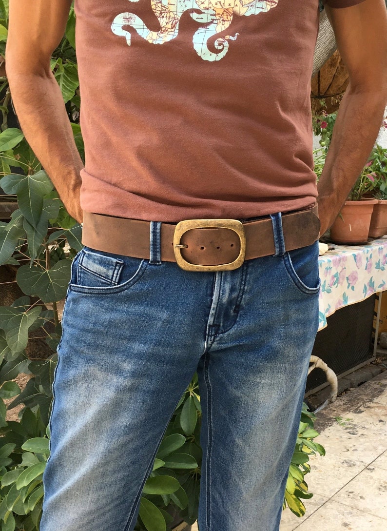 2 Inch Wide Brown Leather Belt for Men. Available With Silver Etsy