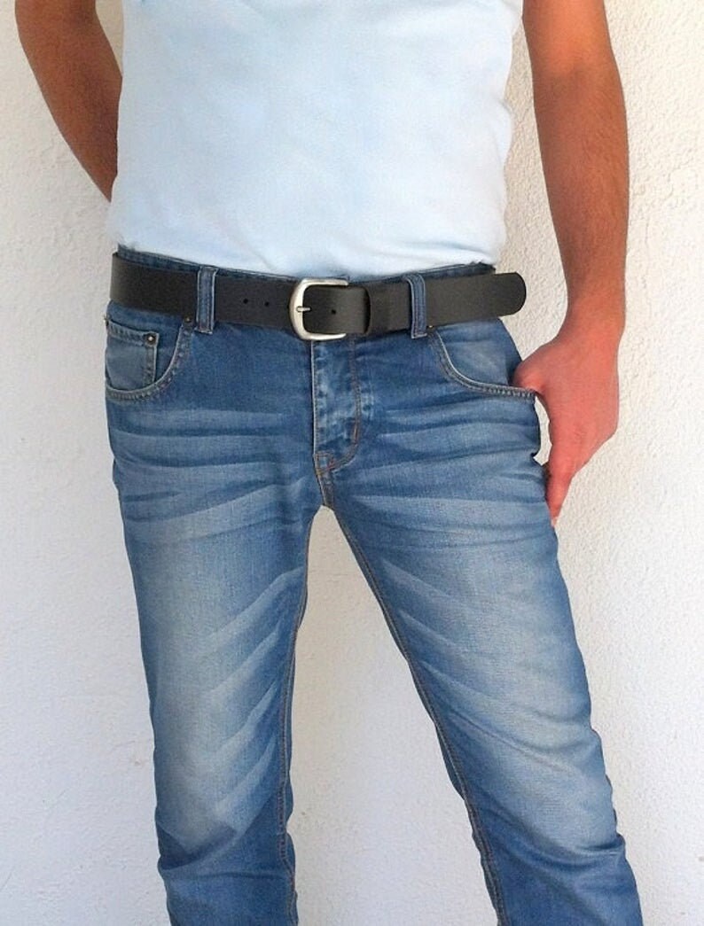 Ceinture En Cuir Fait Main Noir - Taille L - Neuf Sans étiquette - Pour Homme