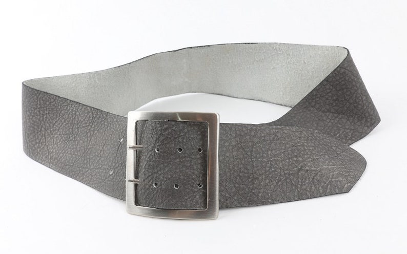 Casually elegant women/'s leather belt wide gray leather belt a gift for her. soft leather Large square silver tone or bronze buckle