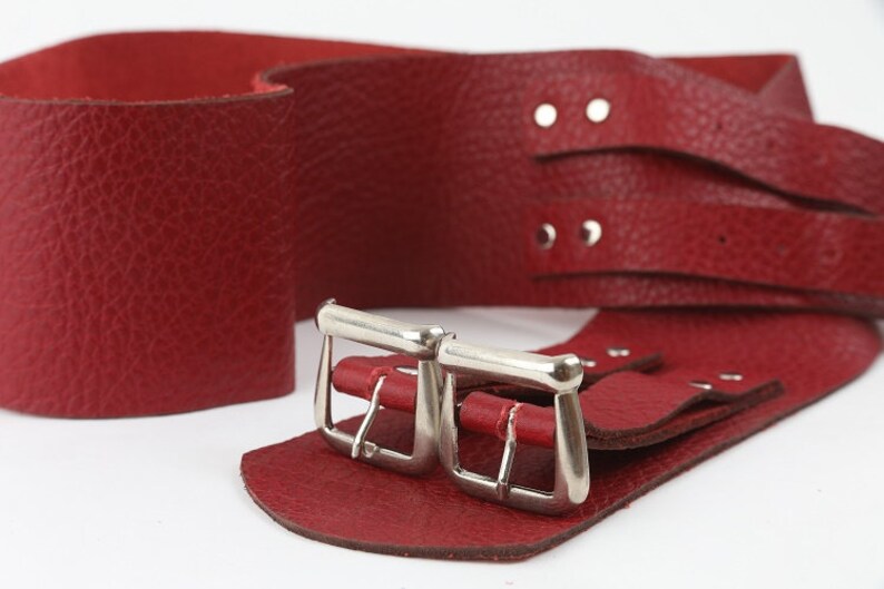 Casually Elegant Women's Wide Red Leather Belt Double Etsy UK